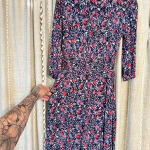 Mauve Long Sleeve Floral Dress - Red and Blue